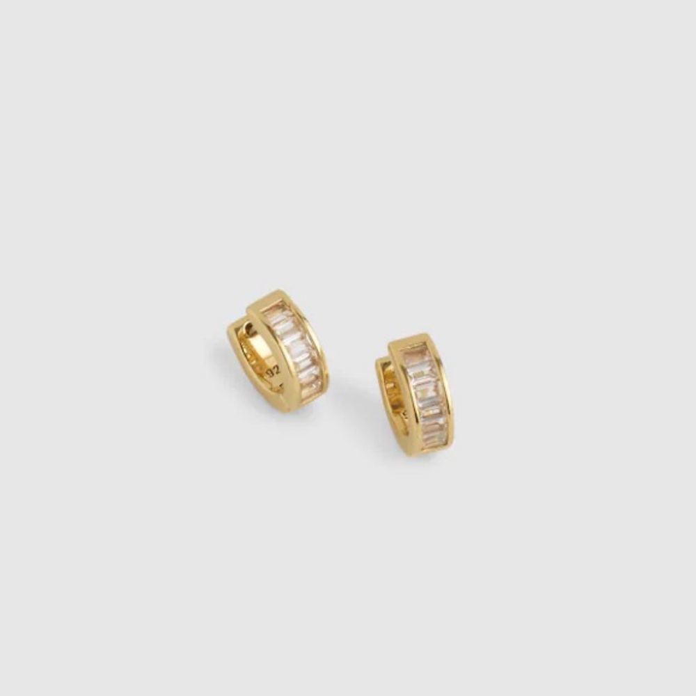 Madewell Demi-Fine Baguette Crystal Huggie Earrings 14K Gold Sterling Silver